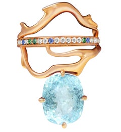 Ring with Paraiba Tourmaline, Diamonds and Sapphires in 18 Karat Rose Gold