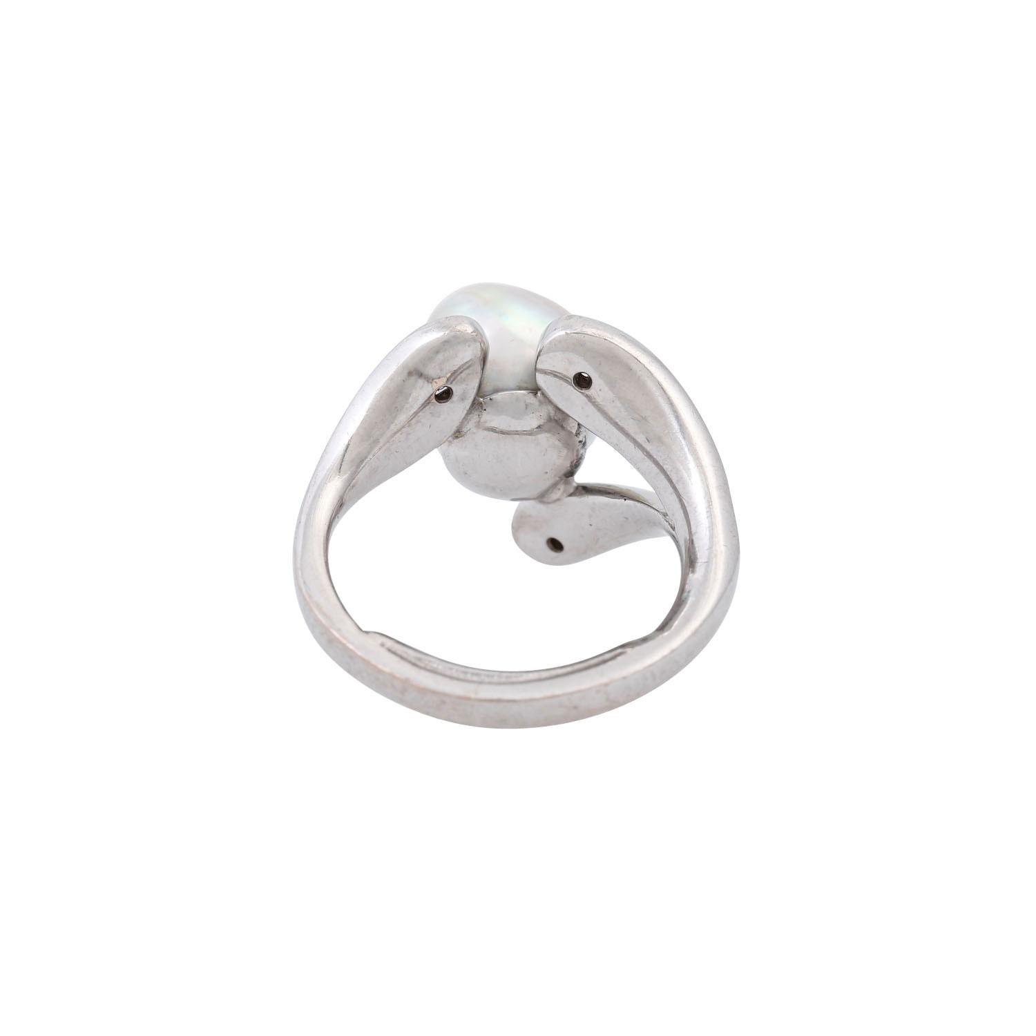 Uncut Ring with Pearl and 3 Diamonds For Sale