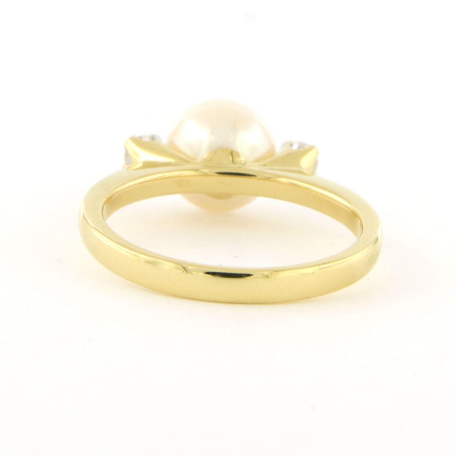 Taille brillant Bague avec perle et diamant taille brillant jusqu'à 0,20ct Or jaune 18k 4,9 grammes en vente