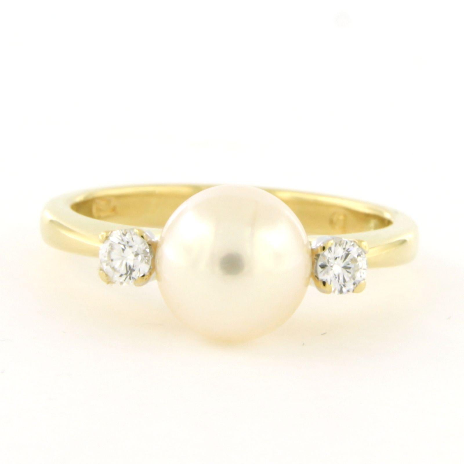 Bague avec perle et diamant taille brillant jusqu'à 0,20ct Or jaune 18k 4,9 grammes Pour femmes en vente