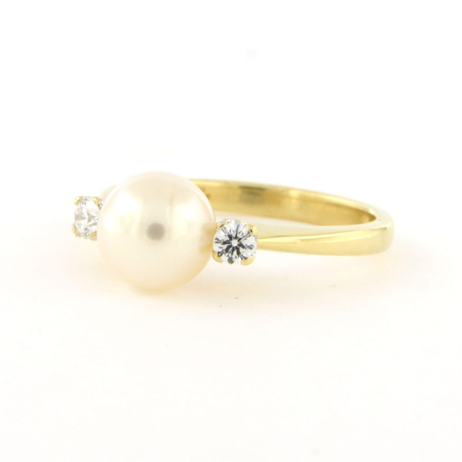 Bague avec perle et diamant taille brillant jusqu'à 0,20ct Or jaune 18k 4,9 grammes en vente 1