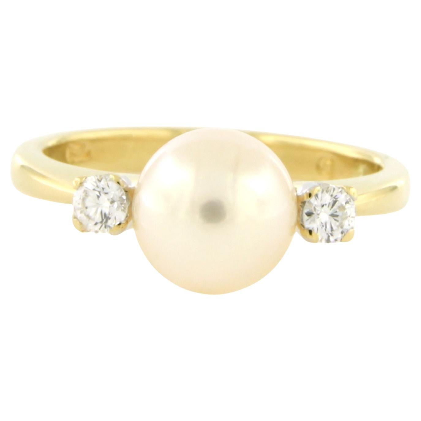 Bague avec perle et diamant taille brillant jusqu'à 0,20ct Or jaune 18k 4,9 grammes