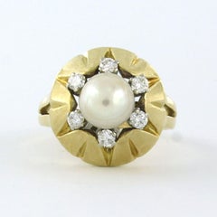 Ring with pearl and brilliant cut diamonds up to 0.25ct 18k gold 8.2 grams