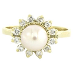 Ring with pearl and brilliant cut diamonds up to 0.30ct 14k gold 3.5 grams
