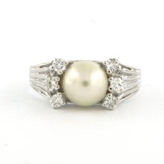 Ring with pearl and brilliant cut diamonds up to 0.30ct 14k gold 4.4 grams