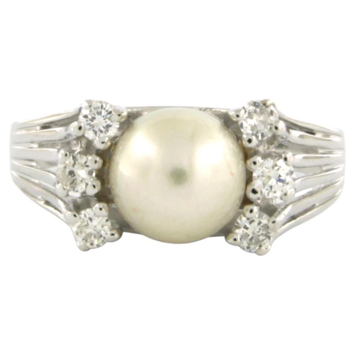 Ring with pearl and brilliant cut diamonds up to 0.30ct 14k gold 4.4 grams