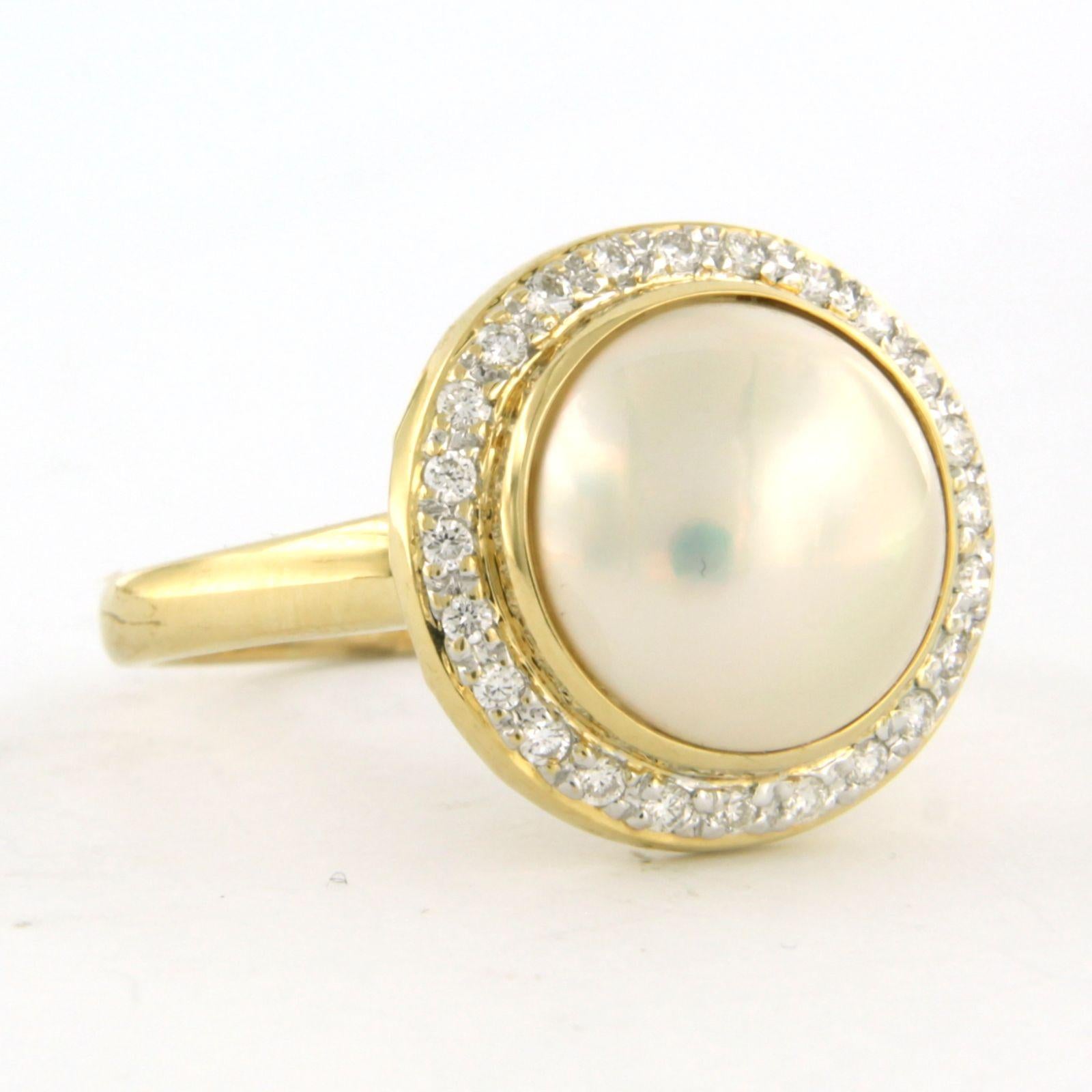 Bague avec perle et diamants taille brillant jusqu'à 0,40ct or 18k Pour femmes en vente