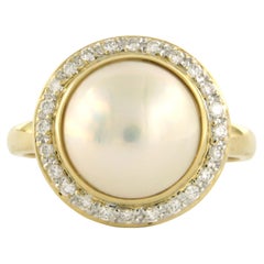 Bague avec perle et diamants taille brillant jusqu'à 0,40ct Or jaune 18k