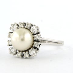 Anillo con perla y diamantes talla brillante de hasta 0,52 ct Oro blanco de 14k 5,8 gramos