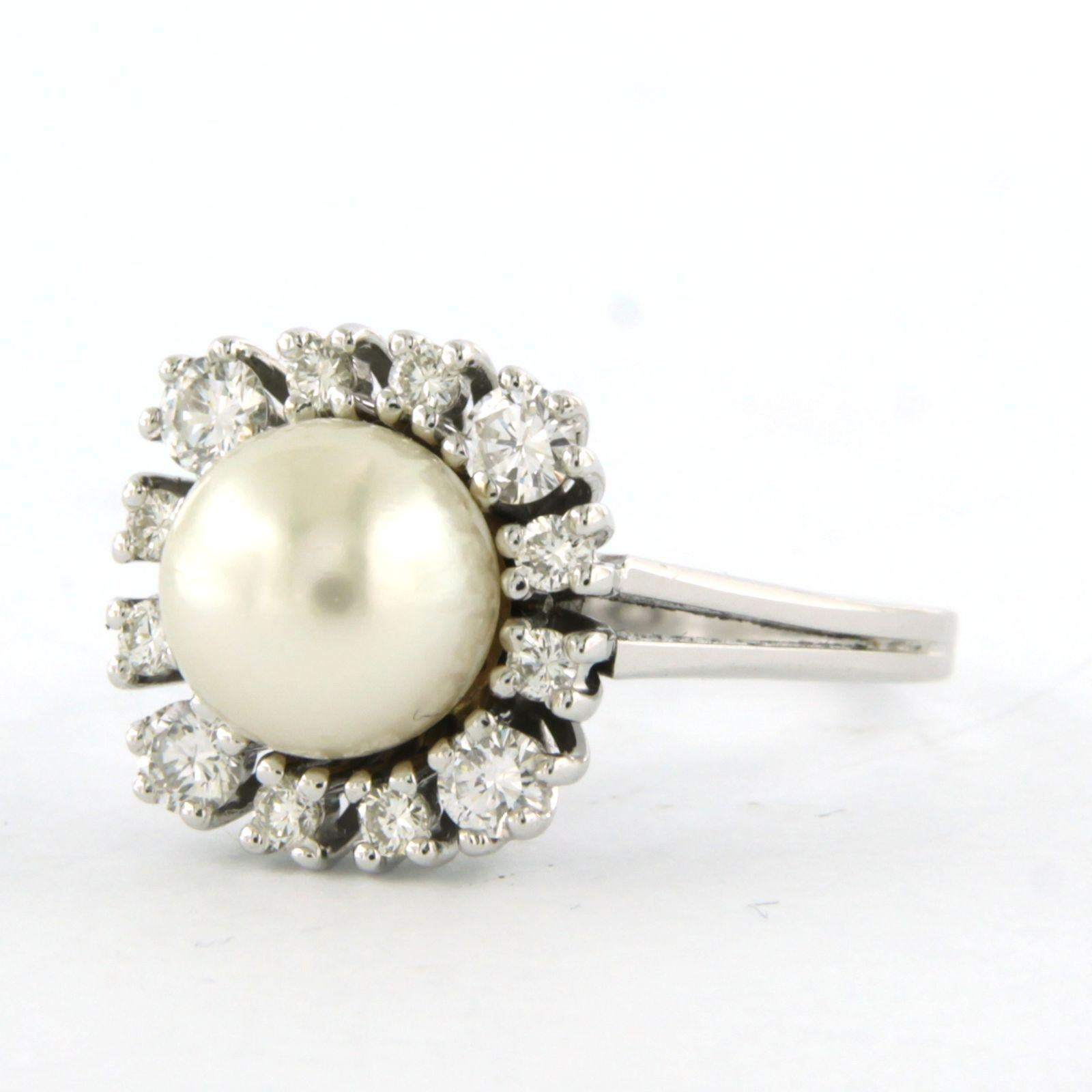 Ring mit Perle und Diamanten im Brillantschliff bis zu 0,52 ct. 14k Weißgold 5,8 Gramm im Angebot 2