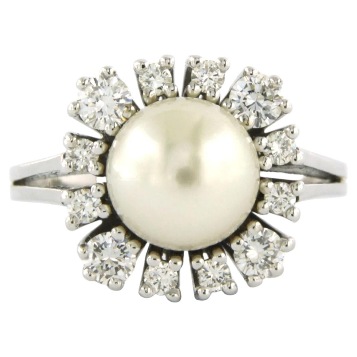 Ring with pearl and brilliant cut diamonds up to 0.52ct 14k white gold 5.8 grams