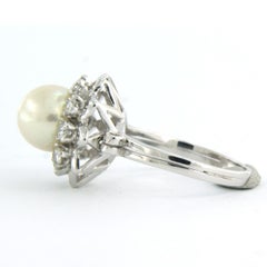 Ring with pearl and brilliant cut diamonds up to 0.55ct 18k gold 7.8 grams
