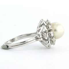 Ring with pearl and brilliant cut diamonds up to 0.55ct 18k gold 7.8 grams