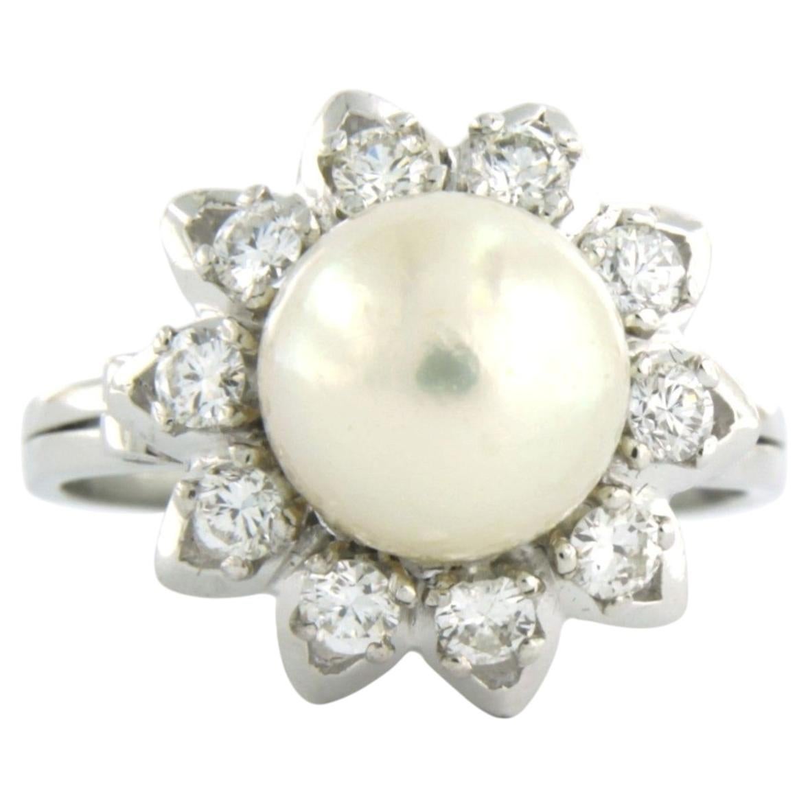 Ring with pearl and brilliant cut diamonds up to 0.55ct 18k gold 7.8 grams For Sale