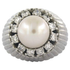 Ring with pearl and brilliant cut diamonds up to 0.80ct 18k gold 14.4 grams