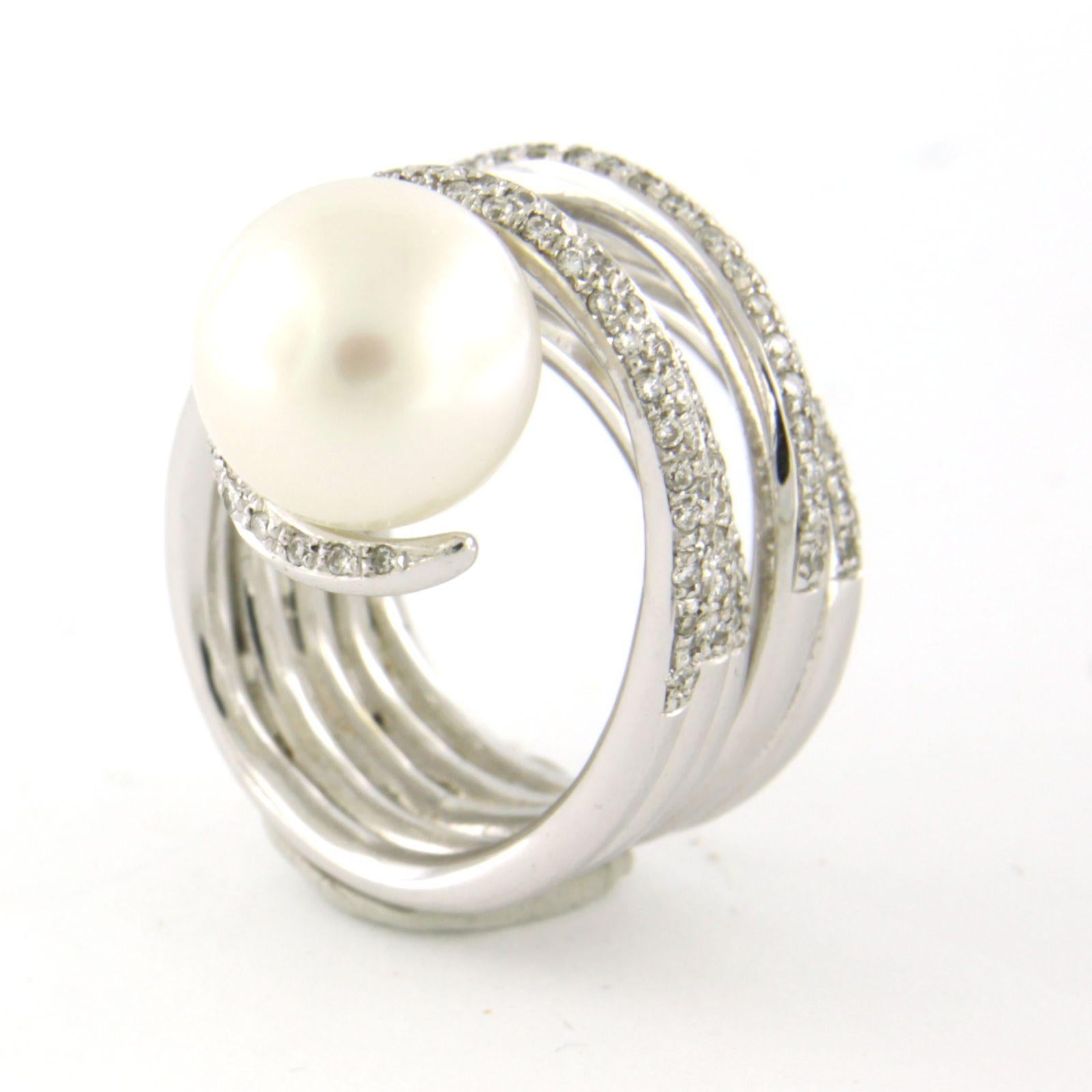 Women's or Men's Ring with pearl and brilliant cut diamonds up to 1.00ct - 24.5 gram - 18k gold For Sale