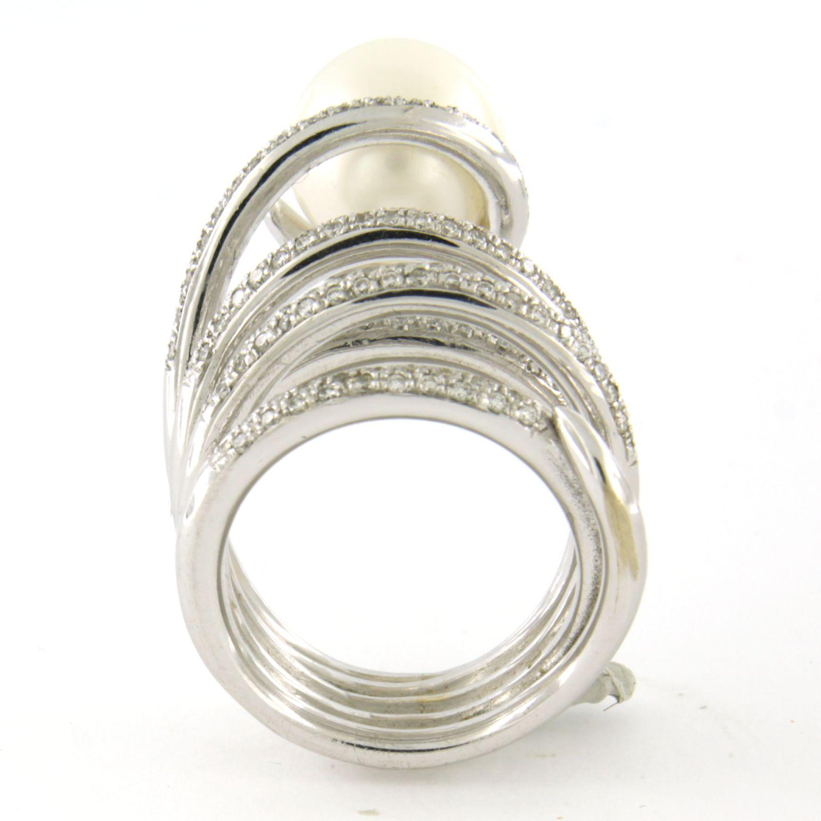 Ring with pearl and brilliant cut diamonds up to 1.00ct - 24.5 gram - 18k gold For Sale 1