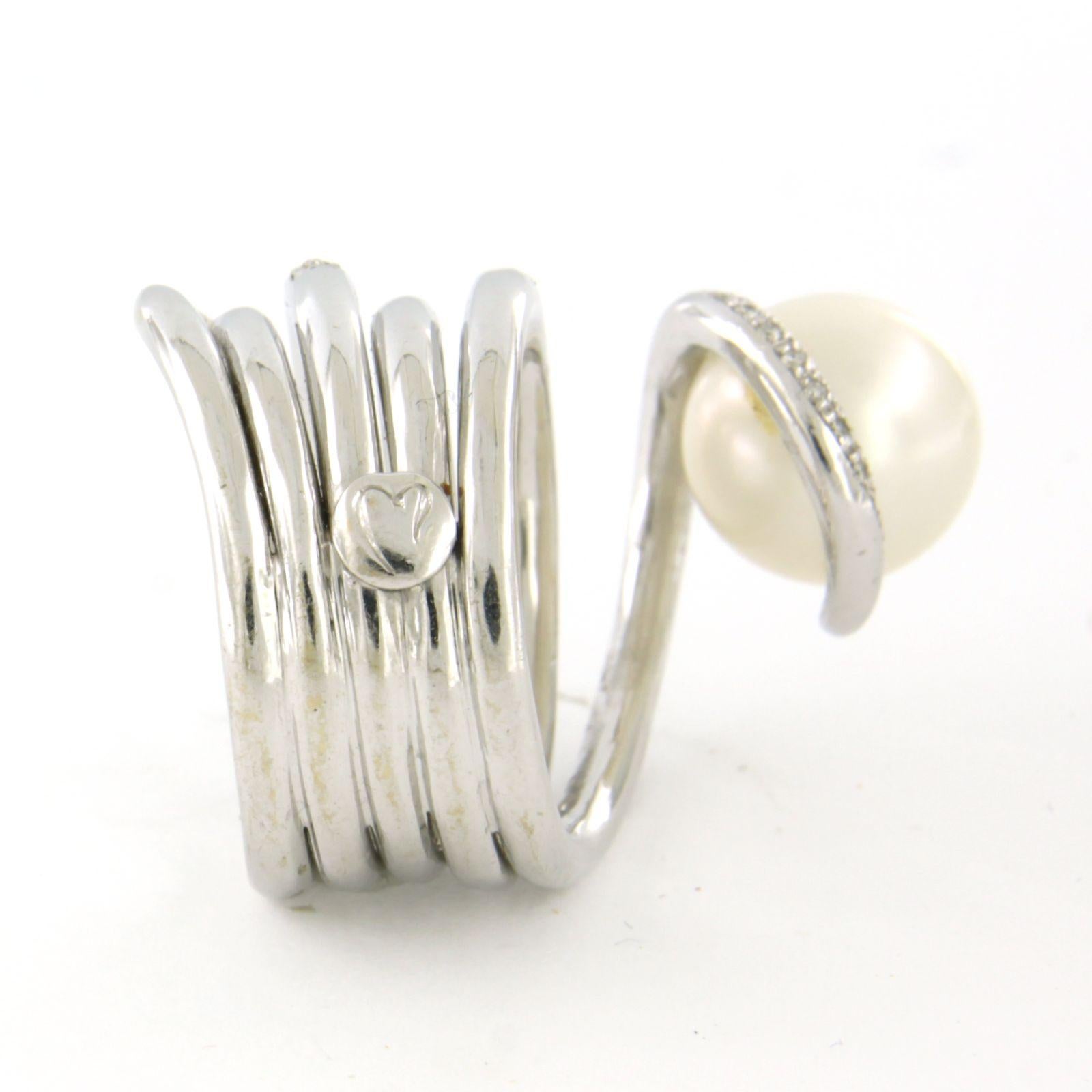 Ring with pearl and brilliant cut diamonds up to 1.00ct - 24.5 gram - 18k gold For Sale 2
