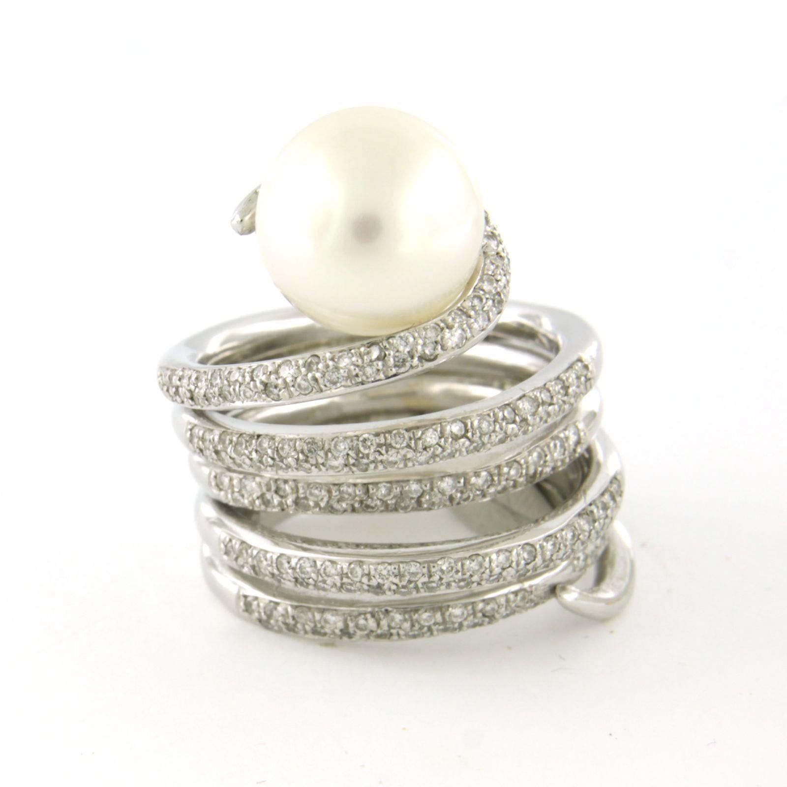 Ring with pearl and brilliant cut diamonds up to 1.00ct - 24.5 gram - 18k gold For Sale 3