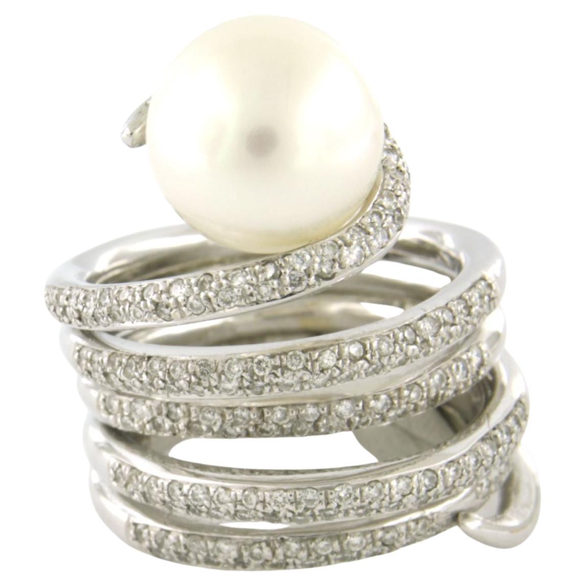 Ring with pearl and brilliant cut diamonds up to 1.00ct - 24.5 gram - 18k gold