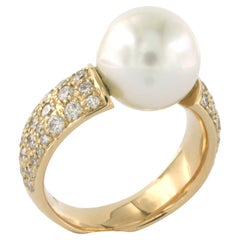 Bague avec perle et diamants taille brillant jusqu'à 1,10ct Or 18k 11,8 grammes