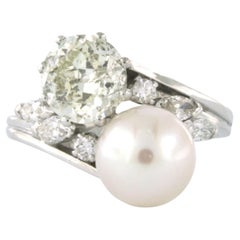Bague avec perle et diamant or blanc 14k
