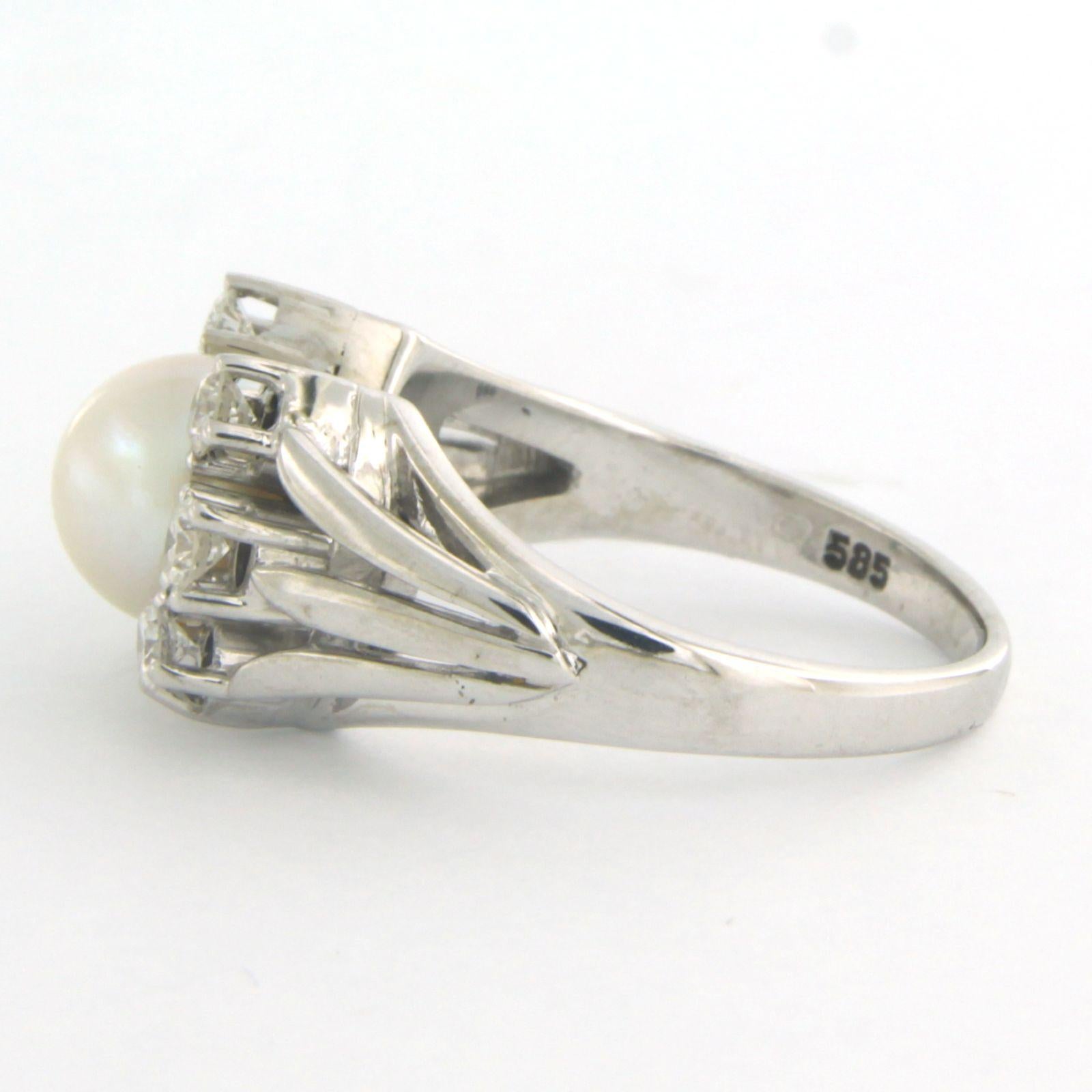 Ring with pearl and diamonds 14k white gold In Good Condition For Sale In The Hague, ZH