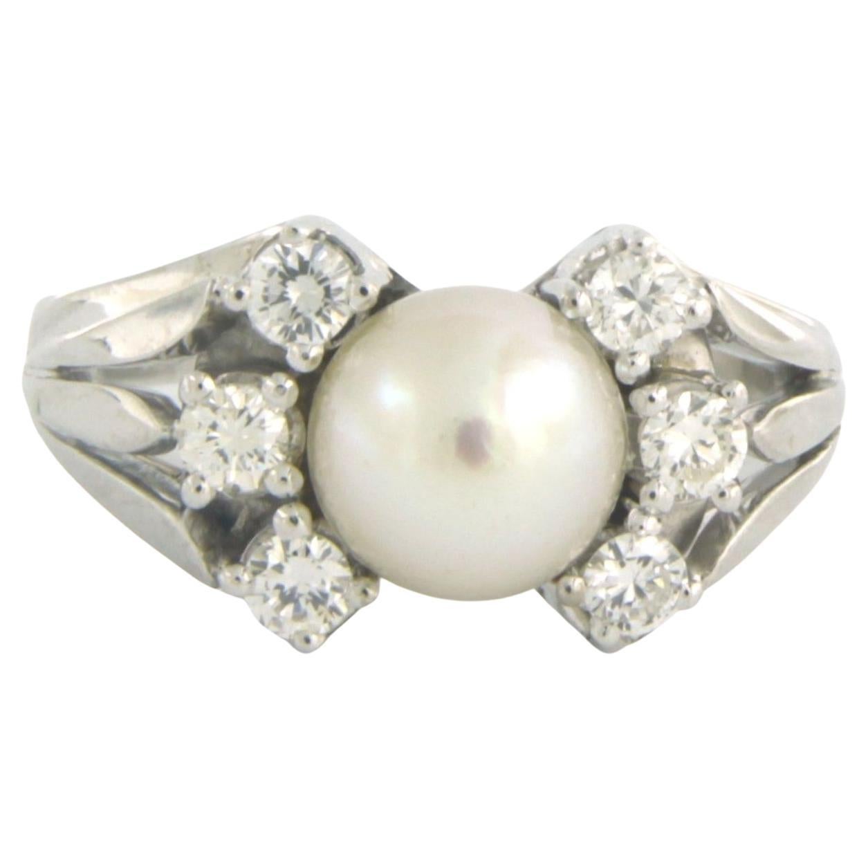 Ring with pearl and diamonds 14k white gold For Sale