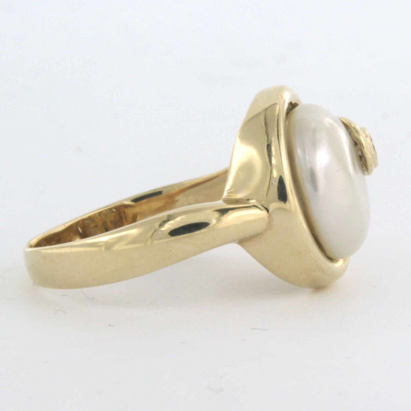 Ring with pearl and diamonds 14k yellow gold  For Sale 1