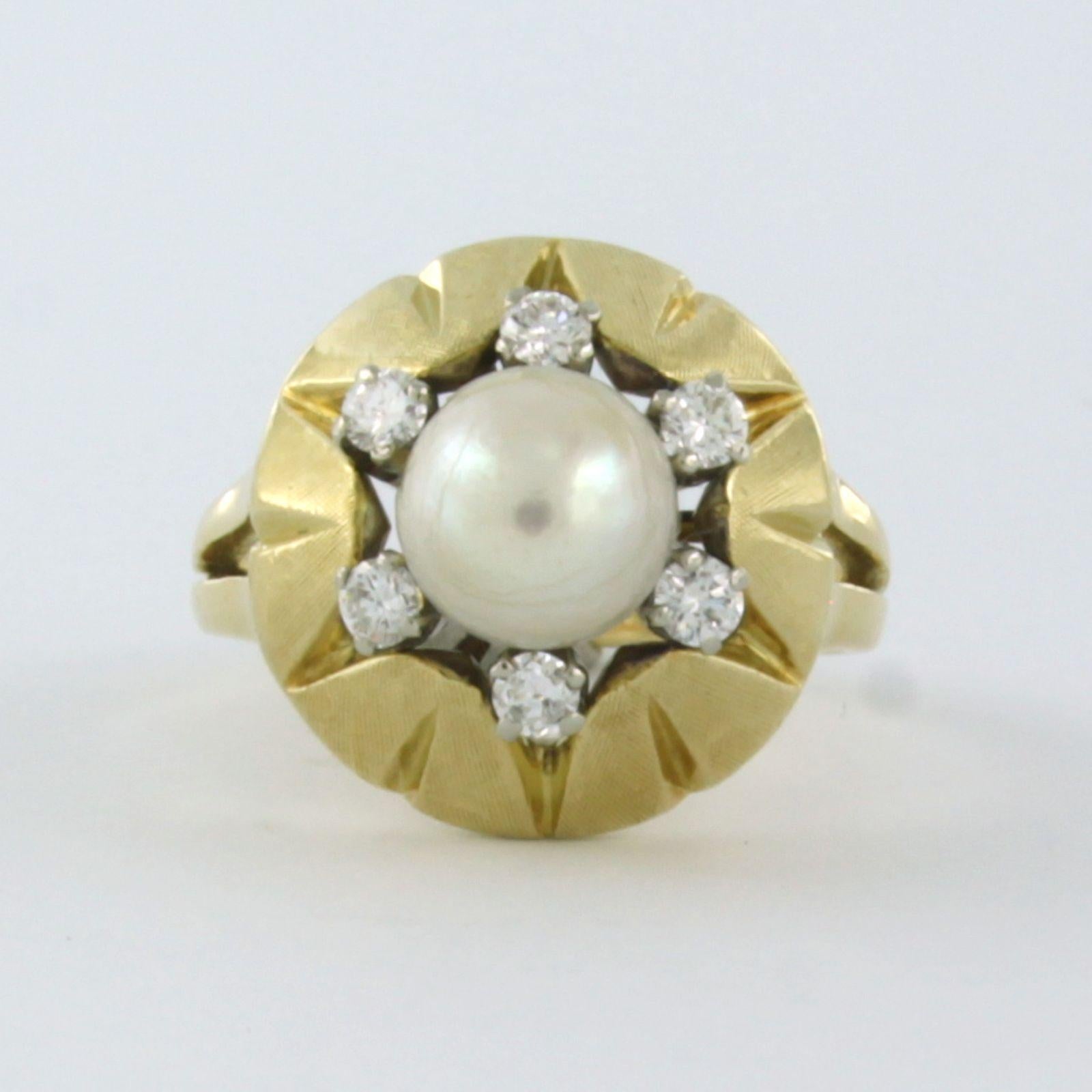18k bicolour gold ring with pearl and brilliant cut diamond 0.25 carat F/G - VS/SI - ring size U.S. 4.5 - EU. 15.25(48)

Detailed description

The top of the ring is 1.5 cm wide

Weight 8.2 grams

ring size U.S. 4.5 - EU. 15.25(48), the ring can be