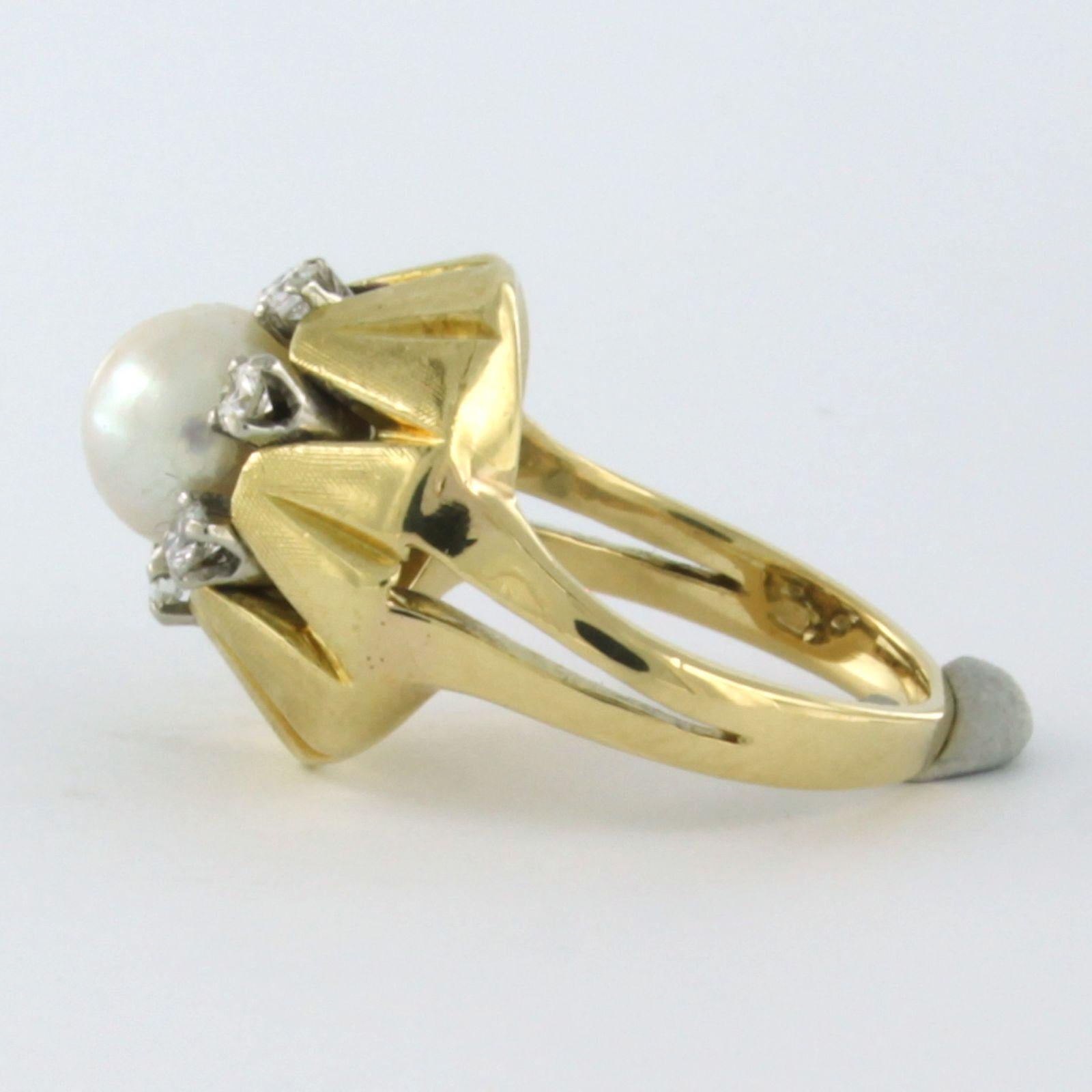 ring with pearl and diamonds 18k bicolour gold For Sale 1
