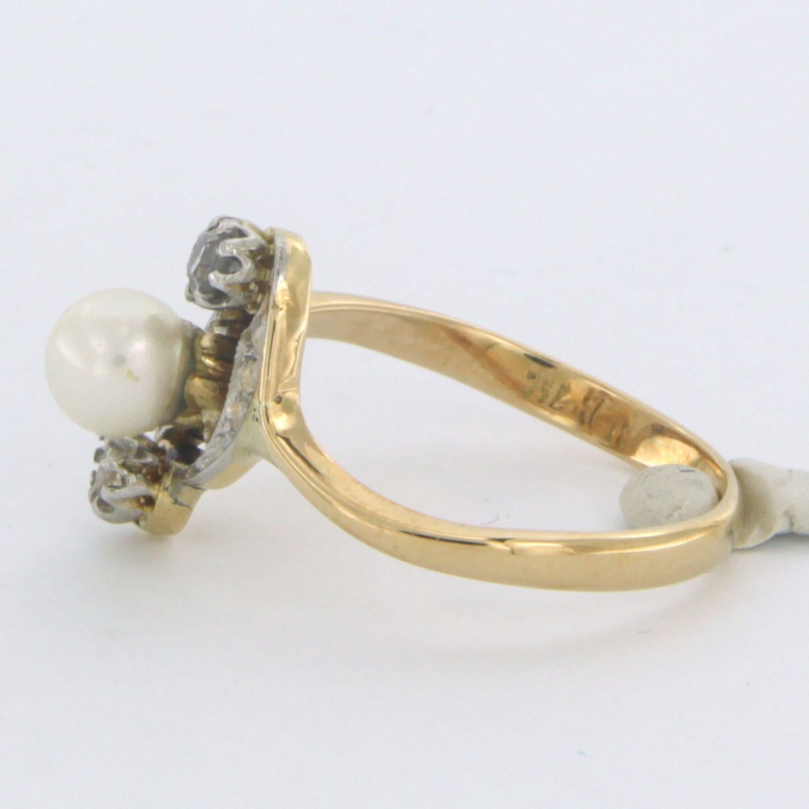 Taille rose Bague avec perle et diamants or bicolore 18k en vente