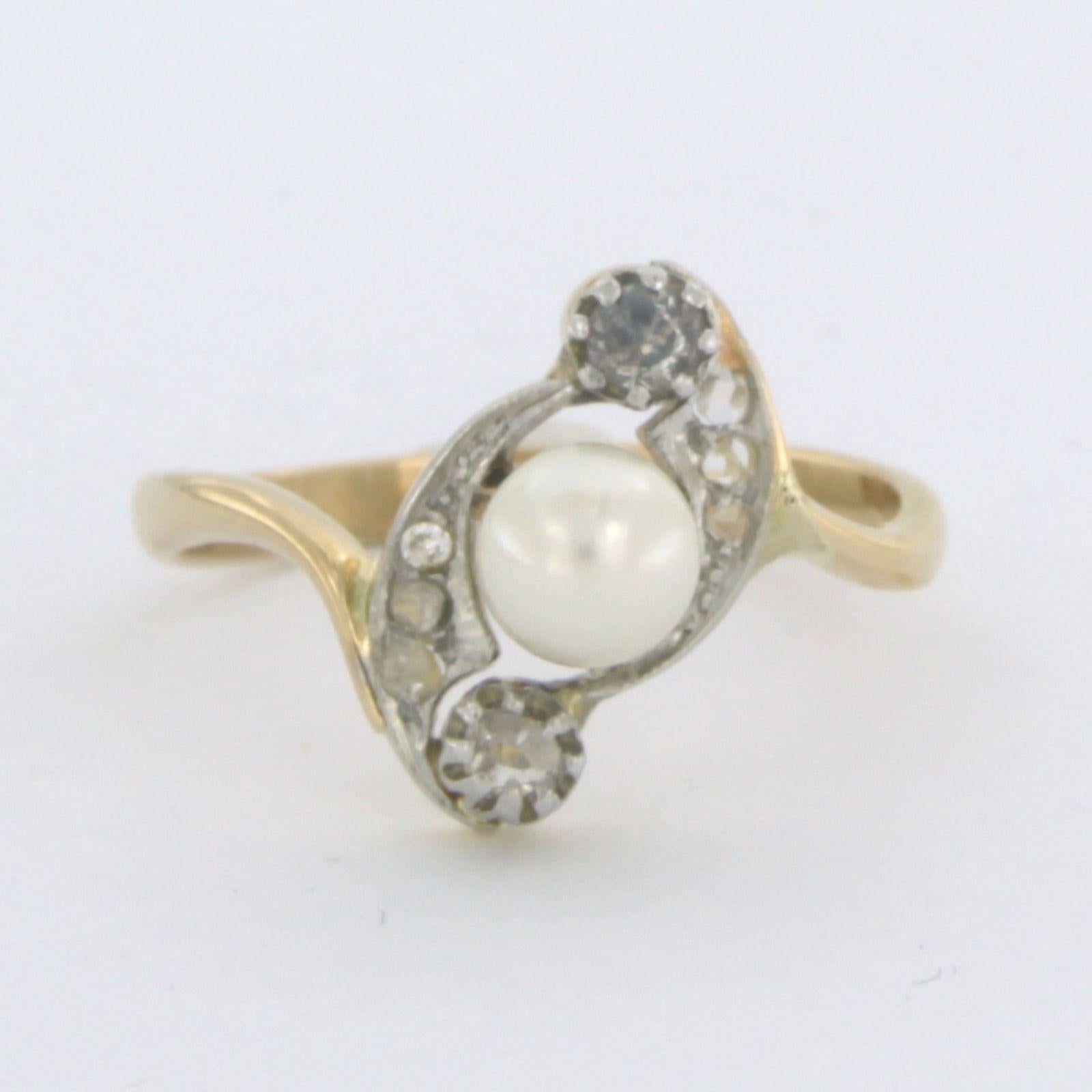 Women's Ring with pearl and diamonds 18k bicoulour gold For Sale