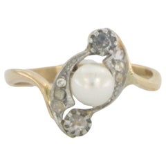 Ring with pearl and diamonds 18k bicoulour gold