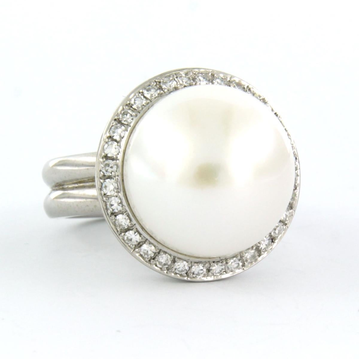 Single Cut Ring with pearl and diamonds 18k white gold For Sale