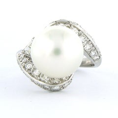 Ring with pearl and diamonds up to 1.41ct platinum 8.8 grams