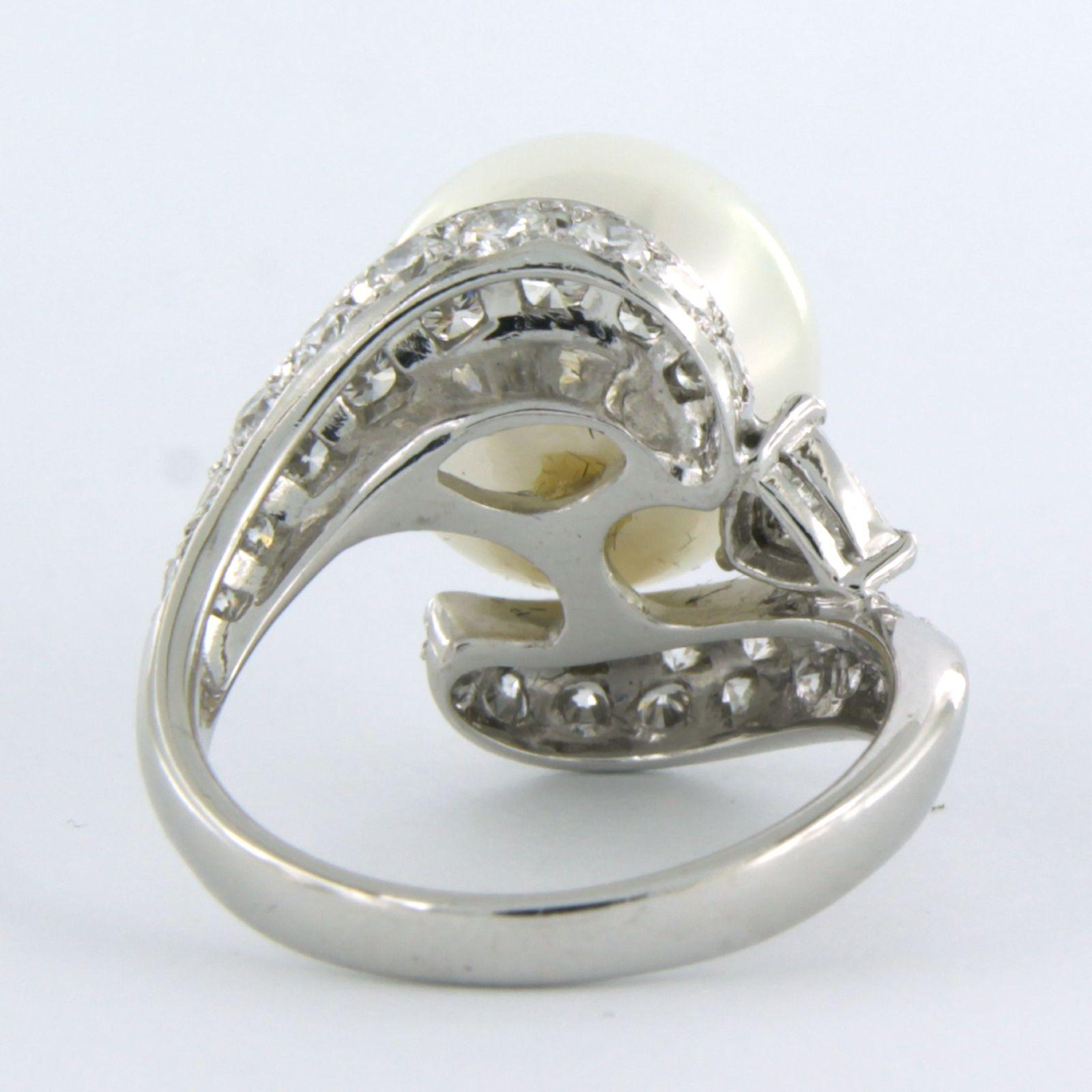 Ring with pearl and diamonds up to 1.41ct platinum In Excellent Condition For Sale In The Hague, ZH
