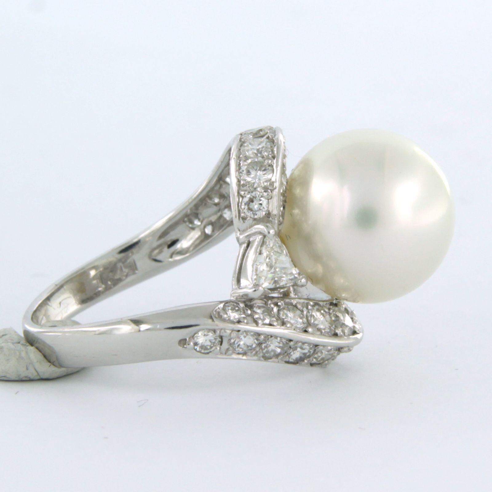 Ring with pearl and diamonds up to 1.41ct platinum For Sale 1