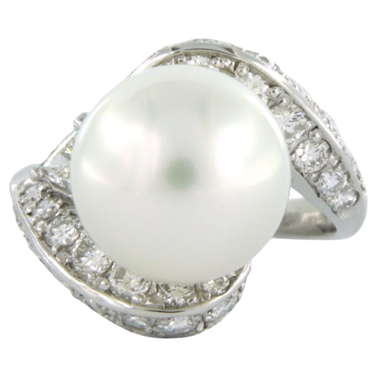 Ring with pearl and diamonds up to 1.41ct platinum For Sale