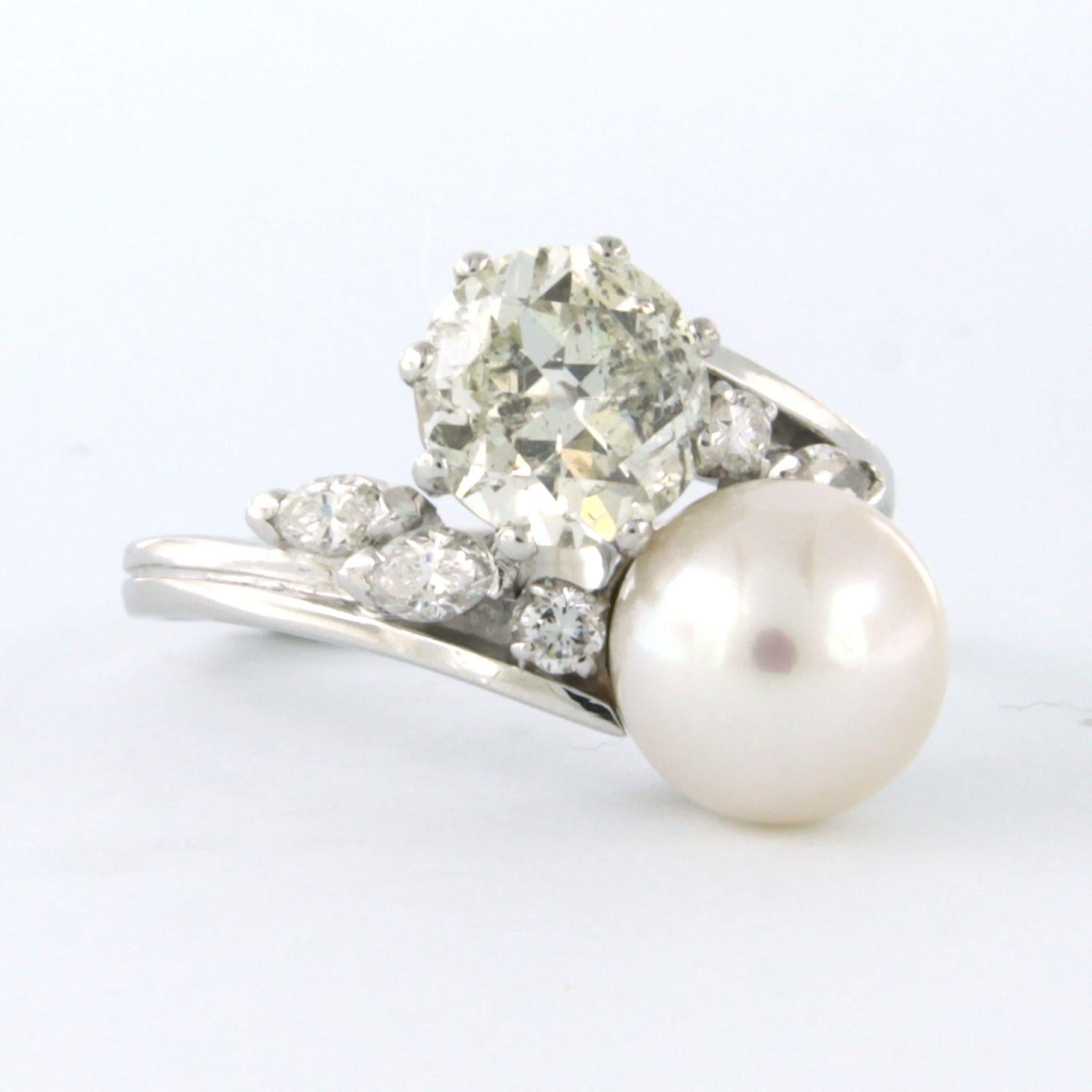 Anello con perla e diamanti fino a 1,90ct in oro bianco 18k 5,8 grammi in vendita 1
