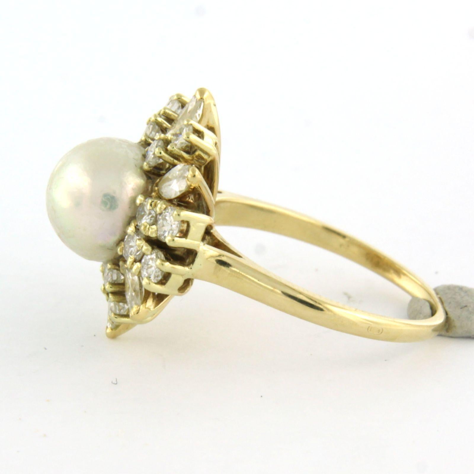 Anillo de oro amarillo de 14k engastado con perla y diamantes talla marquesa y talla brillante de hasta 1,25 ct F/G VS/SI - talla del anillo US 6,5 - EU 17 (53)

Descripción detallada:

La parte superior del anillo mide 1,9 cm de ancho y 1,0 cm de