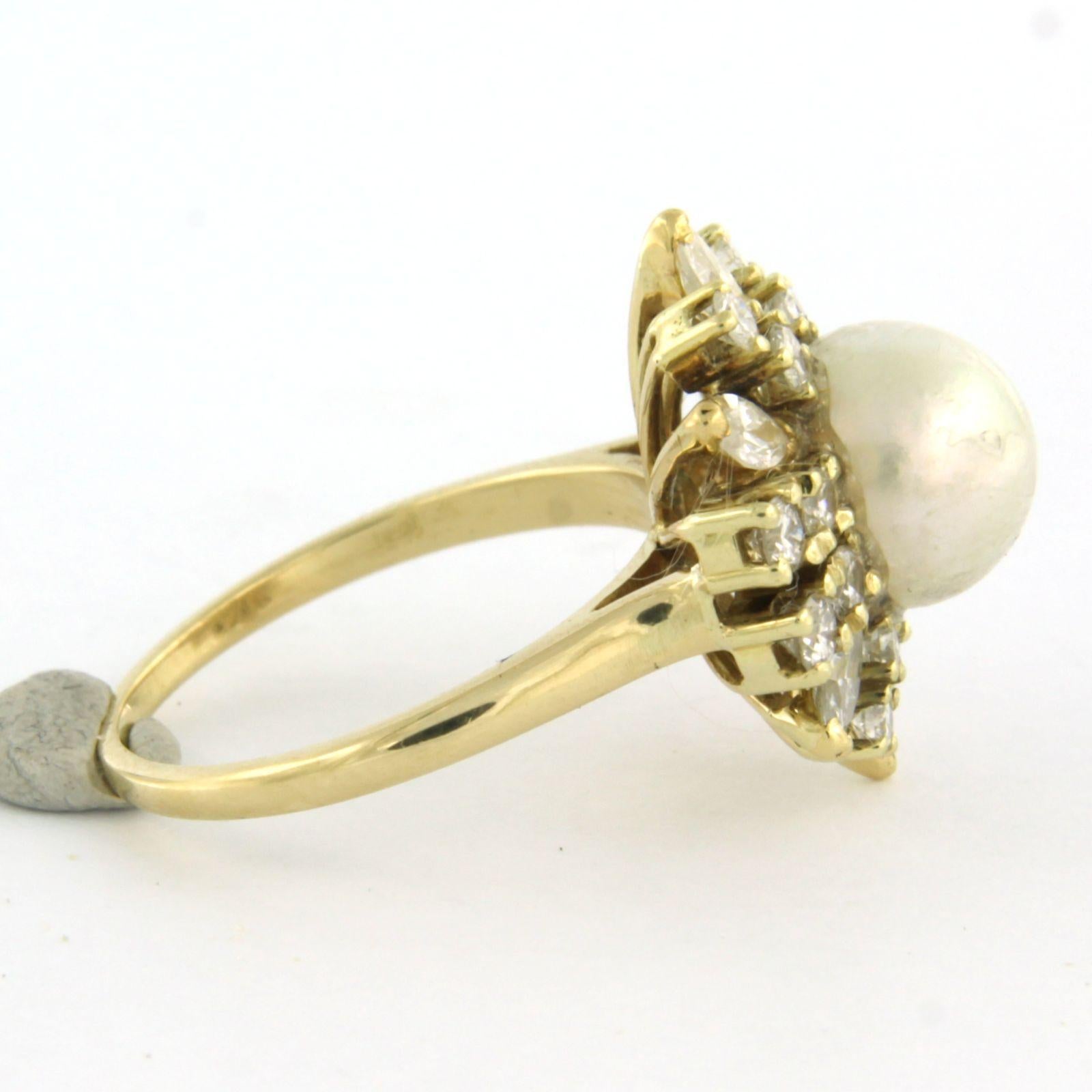 Anillo con perla y diamantes talla marquesa y brillante hasta 1,25ct Oro de 14k Moderno en venta