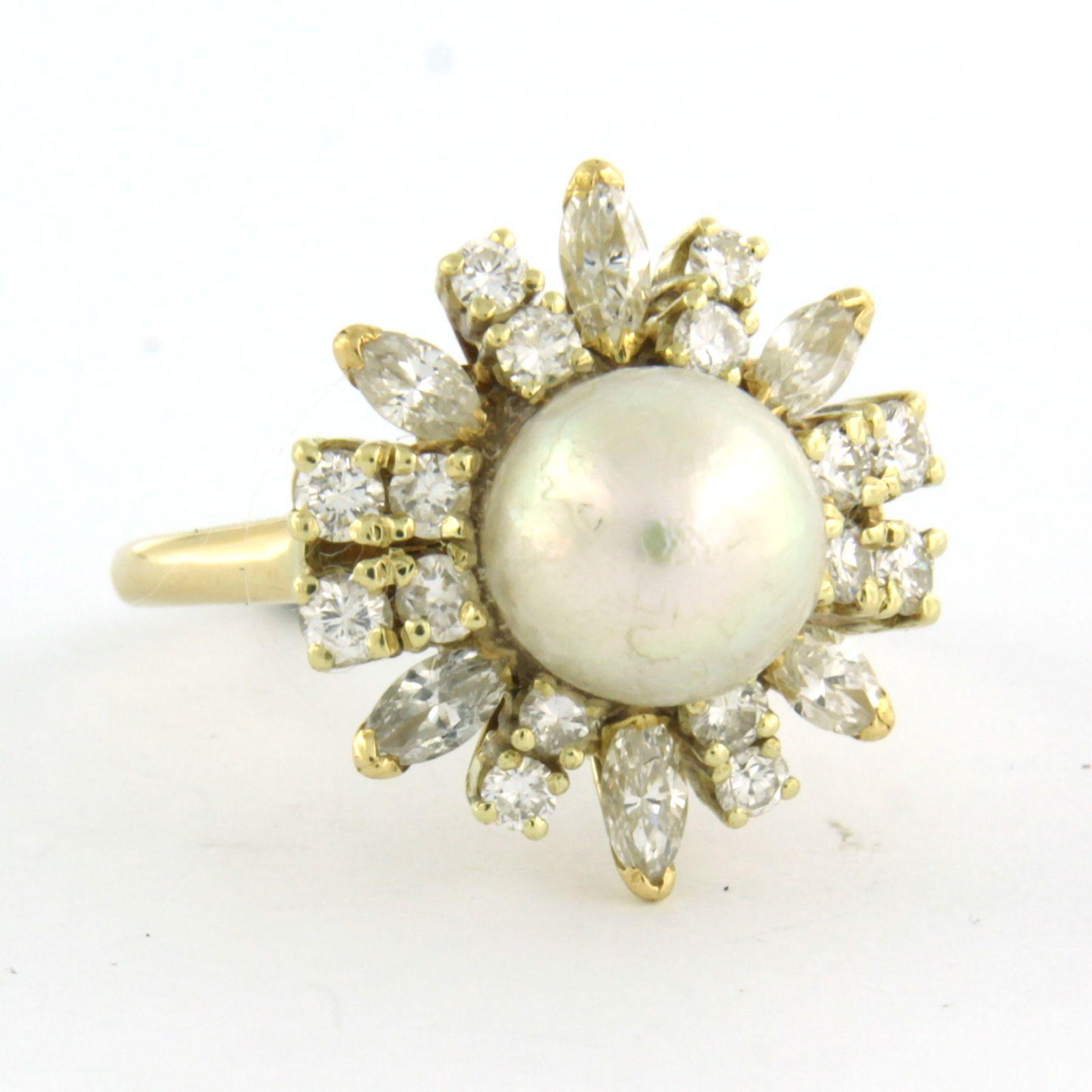 De las mujeres Anillo con perla y diamantes talla marquesa y brillante hasta 1,25ct Oro de 14k en venta