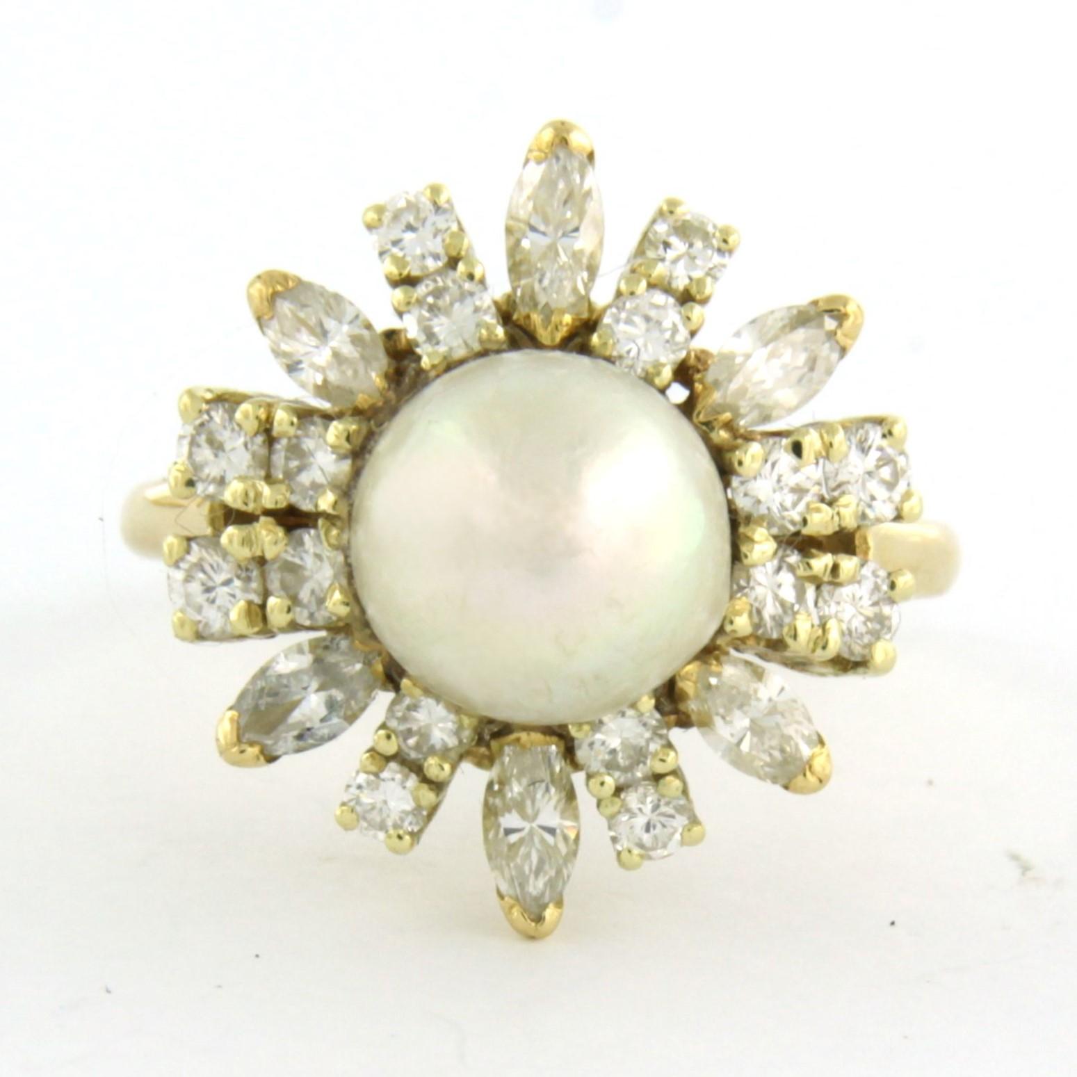 Anillo con perla y diamantes talla marquesa y brillante hasta 1,25ct Oro de 14k en venta 1