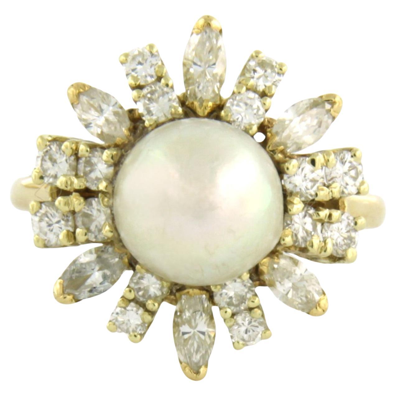 Anillo con perla y diamantes talla marquesa y brillante hasta 1,25ct Oro de 14k
