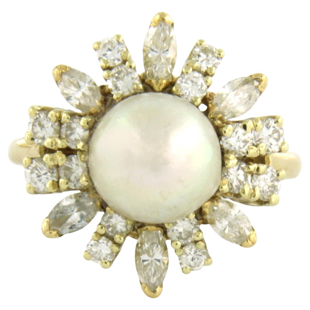 Anello con perla e diamanti taglio marquise e brillante fino a 1,25ct in oro 14k