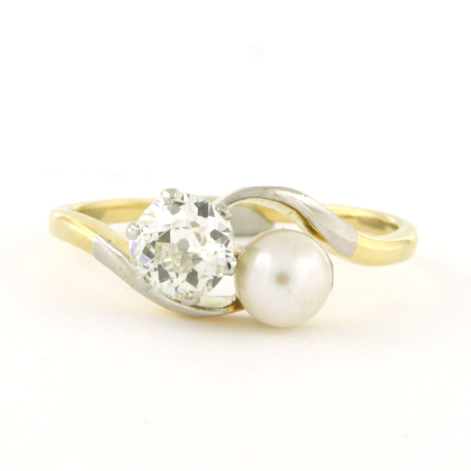 Ring with pearl and old mine cut diamond up to 0.65ct 18k gold 2.9 grams For Sale 1