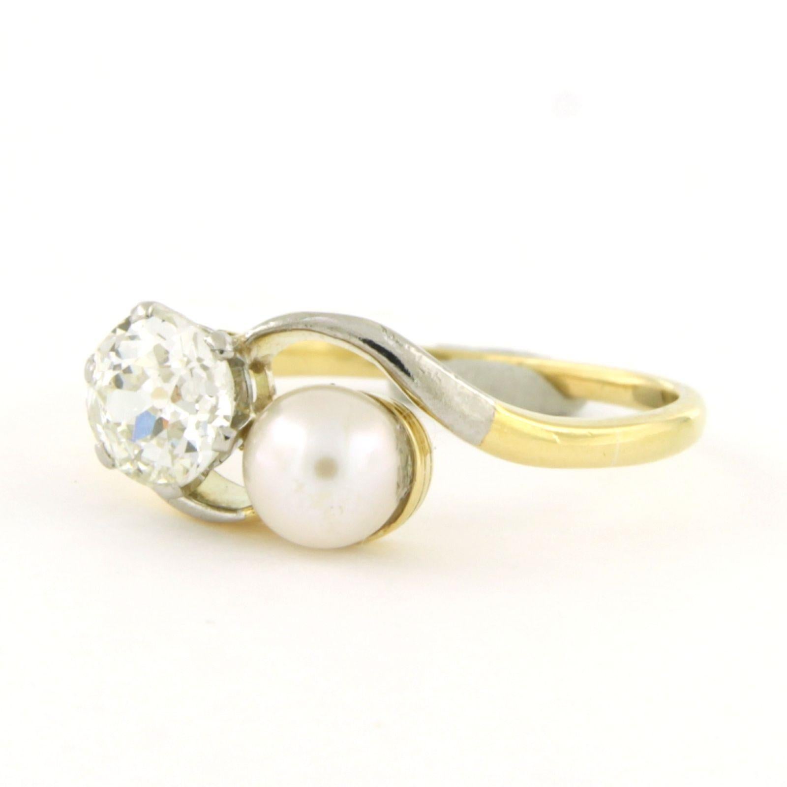 Old Mine Cut Ring with pearl and old mine cut diamond up to 0.65ct 18k gold For Sale