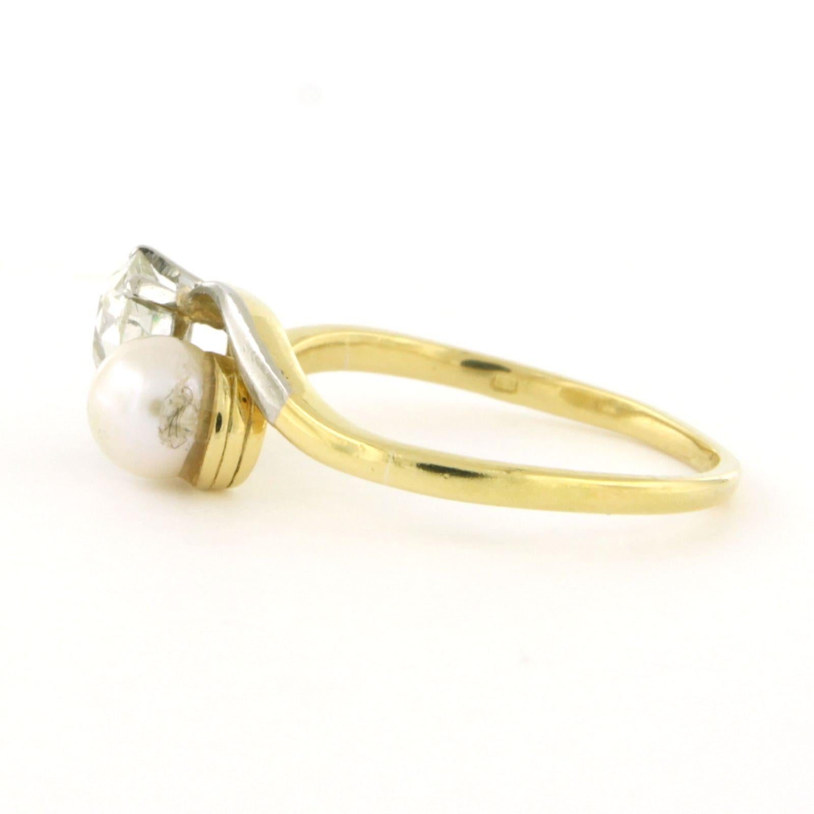 Ring with pearl and old mine cut diamond up to 0.65ct 18k gold In Excellent Condition For Sale In The Hague, ZH