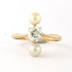 Ring with pearl and old mine cut diamond up to 0.80ct 14k gold 3.0 grams